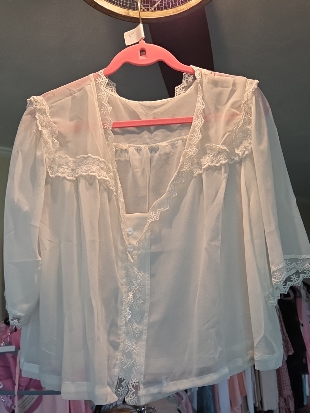 Tea Stained Sheer Lace-Trim Women's Nightshirt - White